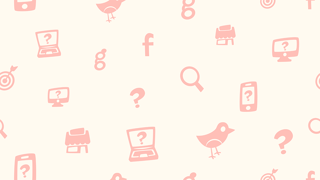 repeating pattern of web related icons in peach and pink colours