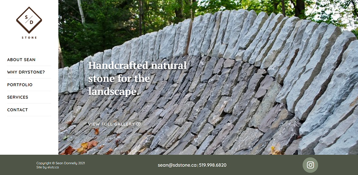Canadian dry stone mason and landscape artist SD Stone website homepage layout