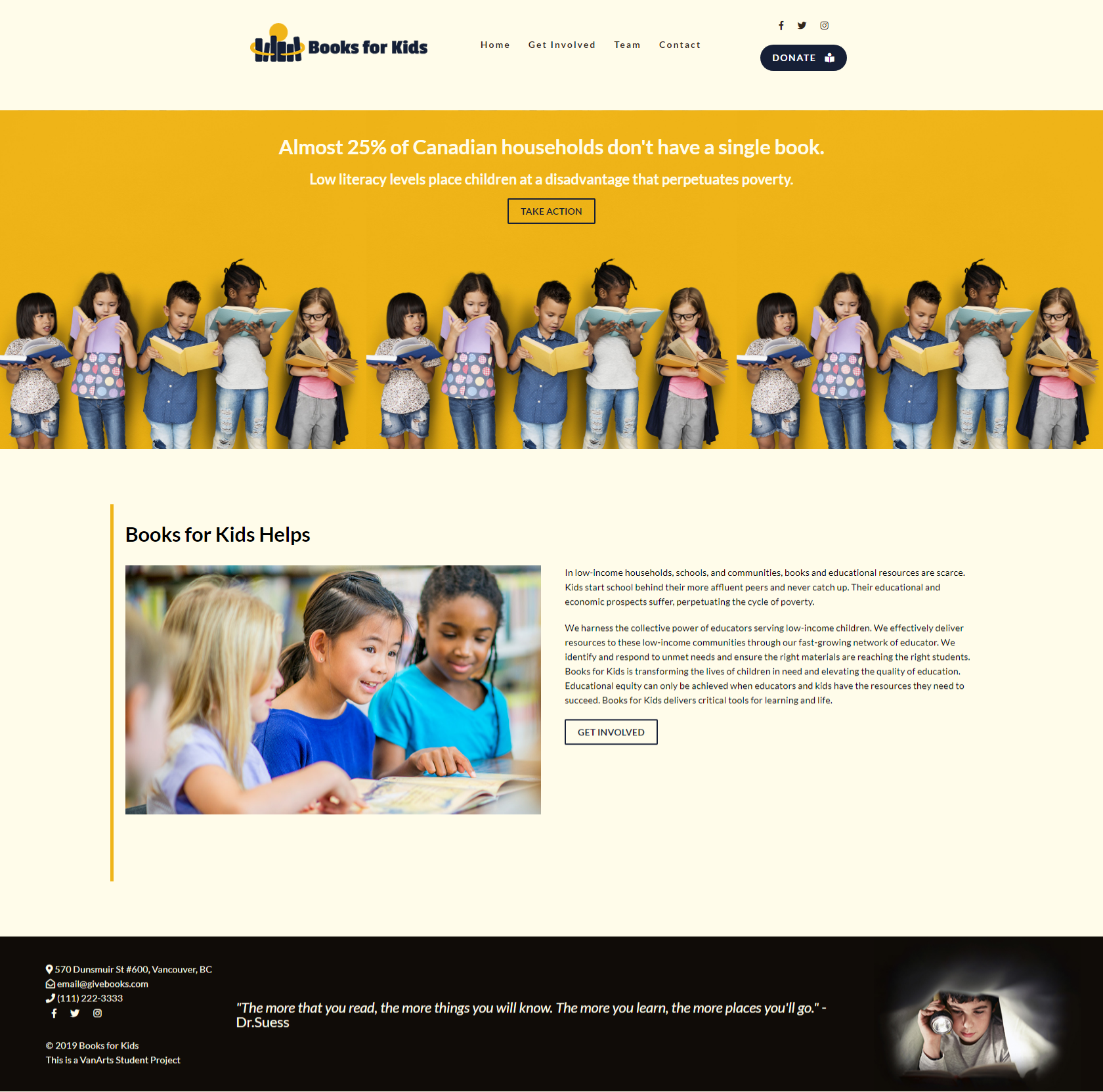 Website layout for not for profit organization, Books for Kids