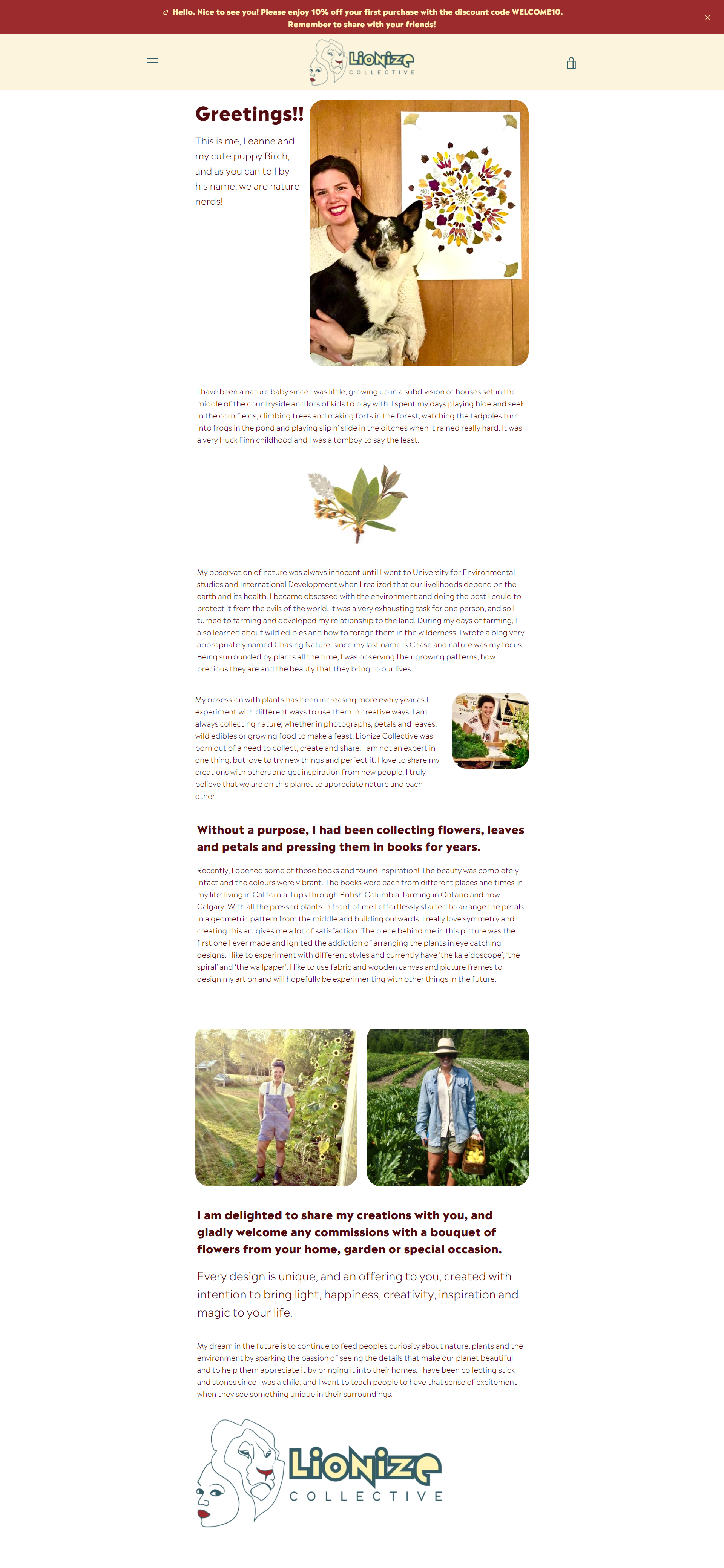 Canadian botanical art online shop Lionize Collective custom website page layout