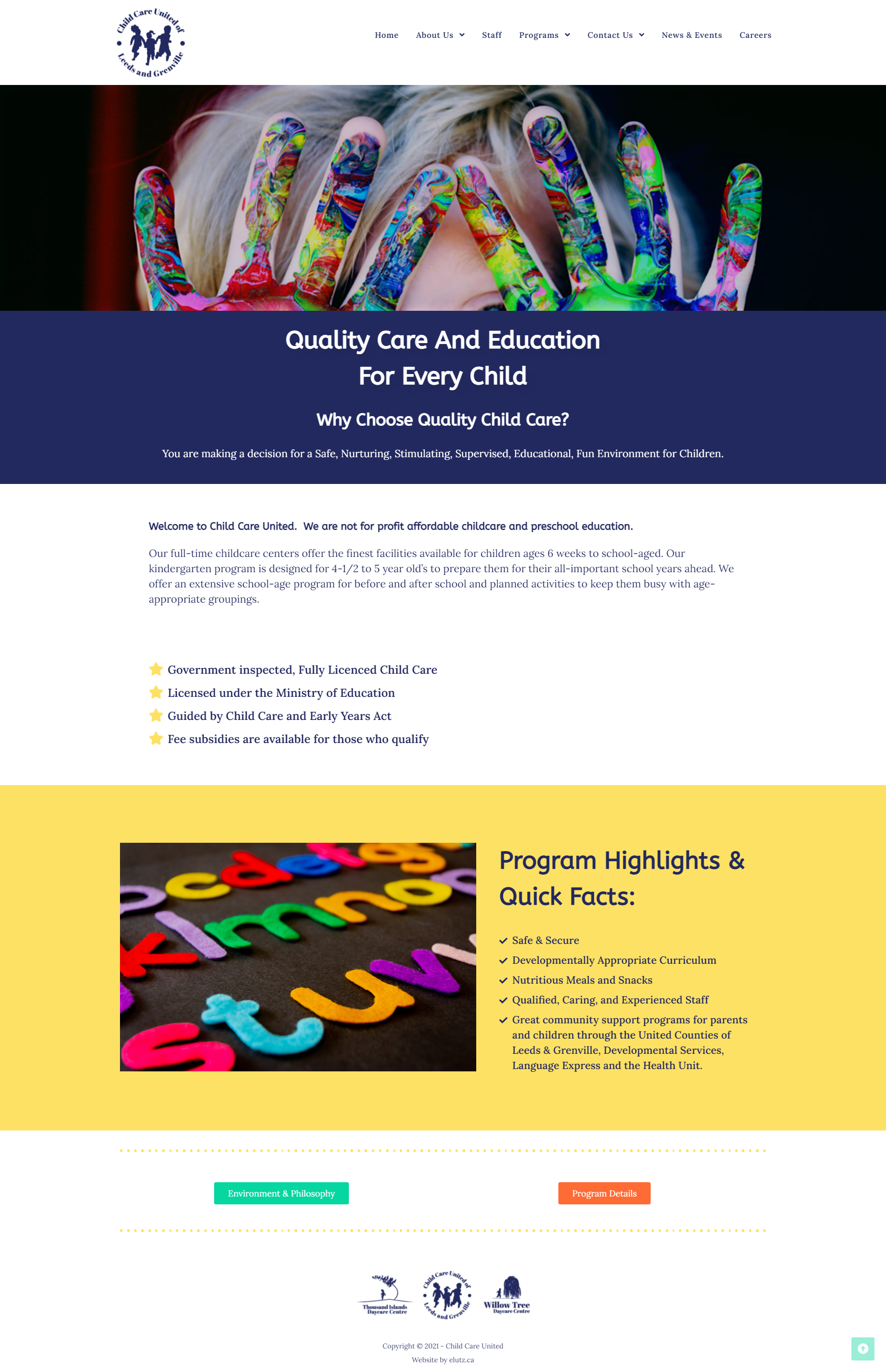 Simple WordPress website for non-profit daycare centres Child Care United